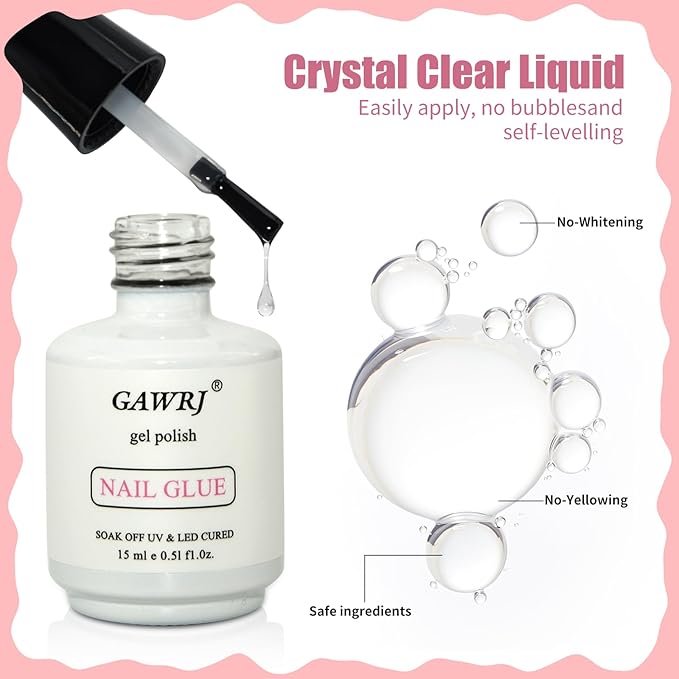 Gel Nail Glue for Clear Acrylic Nail Tips 2 Pcs 15ml Long Lasting Nail Gel Kit for False Nails Tips, Base Blooming Nail Gel, Christmas Nail Art, U V Light Required