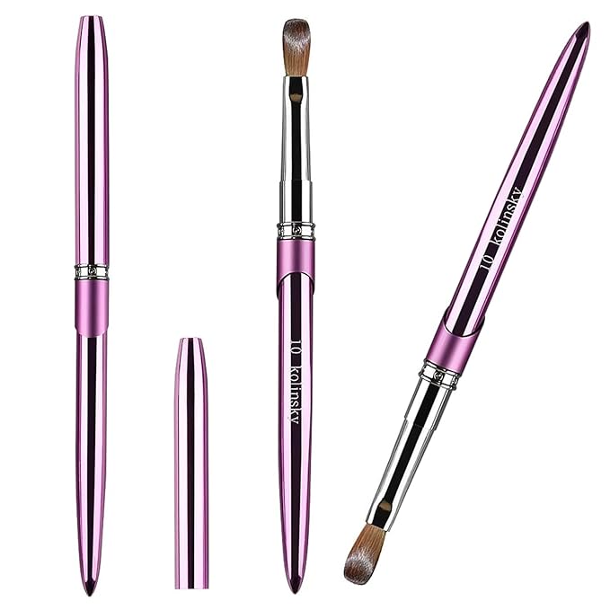100% Pure Kolinsky Acrylic Nail Brush Size 10, Hair Acrylic Crystal Chrome Purple with Silver Ferrule Round Shaped for Women Girls Manicure Tools Accessories