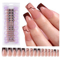 Brown French Tip Press on Nails Medium Square Fake Nails with Heart Design Full Cover Matte Stick on False Nail Tips for Women 120pcs 15 Sizes