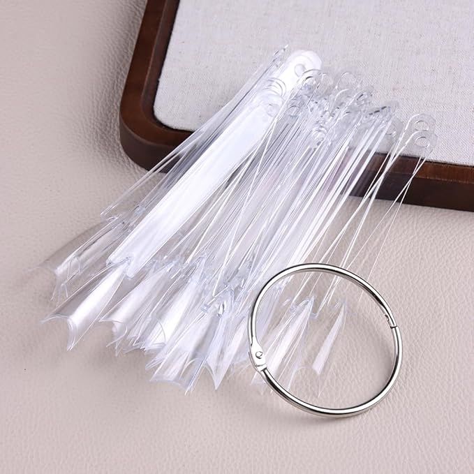 150 Pcs Nail Swatch Sticks with Ring, Long Stiletto Nail Art Tips, Transparent Acrylic False Nail Sample Sticks Polish Gel Display Practice Manicure Tools for Home or Salon Use