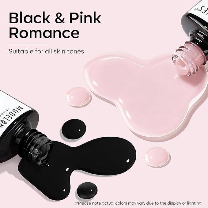 modelones French Tip Gel Nail Polish Set 2 Pcs 15ml Black and Milky Pink French Manicure Kit Sheer Pink Soak Off U V LED Jelly Base Color Gel Polish Nail Art Home DIY Gift for Women