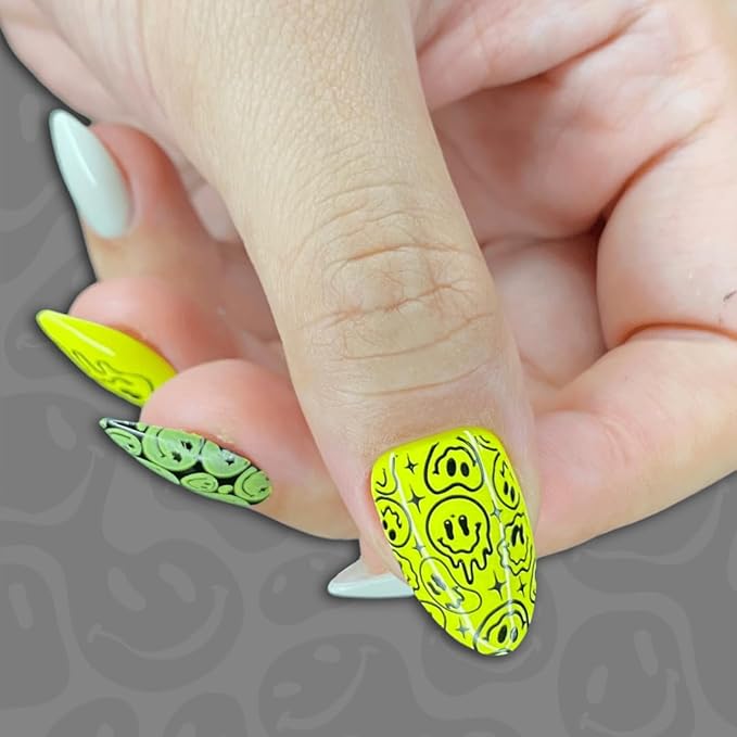 Maniology Happy Face Nails Nail Stamping Plate | Emoji-Inspired Designs DIY Manicure Design, Smiley Patterns - Reusable, Rectangular, Stainless Steel Nail Art Template