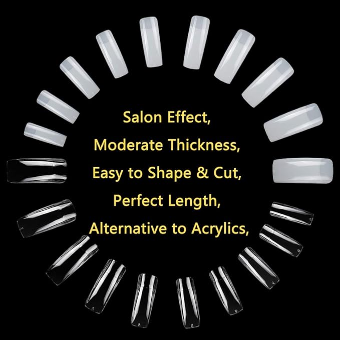 1000PCS Square Nail Tips for Acrylic Nails Professional, Fake Clear Natural Acrylic Short Square French Artificial False Tips Half Cover for Manicure Salon Home