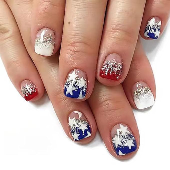 Curvlife Press on Nails Acrylic Fake Nails with Design Full Cover False Nails for Women Reusable Nail Kit with Nail Glue Adhesive
