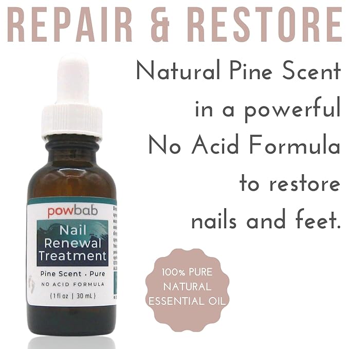 powbab Nail Renewal Treatment for Toenail. Pine Needle Scent, No Acid Formula. 100% Natural Solution Toenail Treatment Extra Strength for Foot and Nail. Natural Toe Nail Treatment - 1 oz