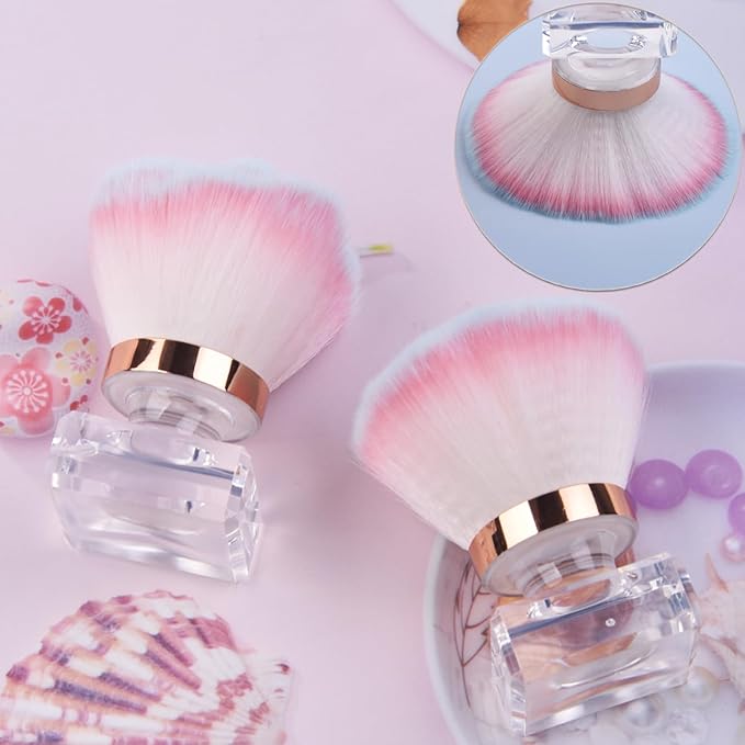 2Pcs Nail Dust Brush Set, Crystal Base Nail Art Dust Powder Remover Brushes Soft Kabuki Cleaner Brush for Makeup & French Gel Acrylic Nails