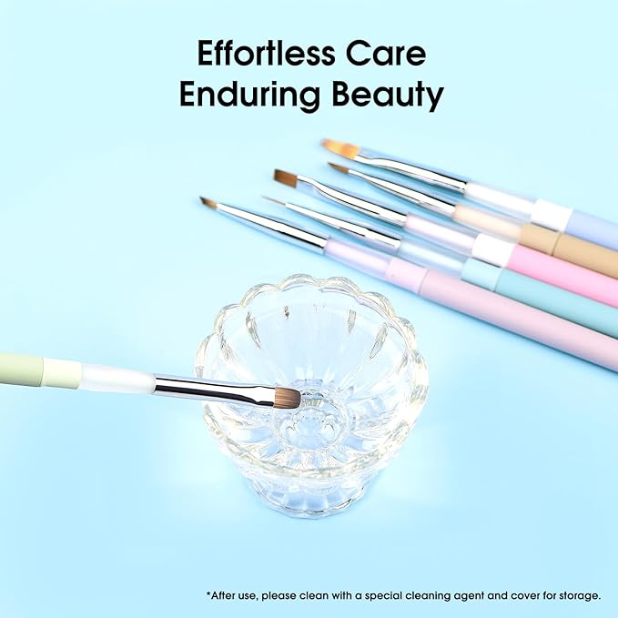Nail Art Brushes Set, 6 Pcs Nail Brushes for Nail Art Design, Nail Art Brushes with Cap, Nail Art Tools for Gel Polish, Metal Handle with Non-Slip Coating, Macaron Color, DIY Salon Use