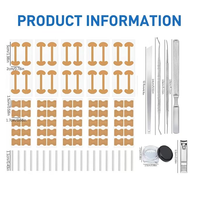 Ingrown Toenail Corrector Set, Professional Toenail Care Set with U-Shaped Breathable Strips, Curved Nail Correction Patch, Painless File & Lifter Tools, At-Home Foot Care for Men & Women.