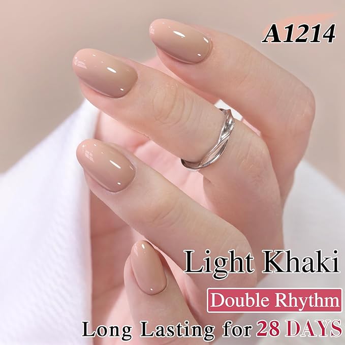 Double Rhythm 0.5 Oz Gel Nail Polish Neutral Natural Same Color Same Bottle Translucent Light Milky Pastel 15ML Manicure French Design Art DIY at Home (Nude-A1214)