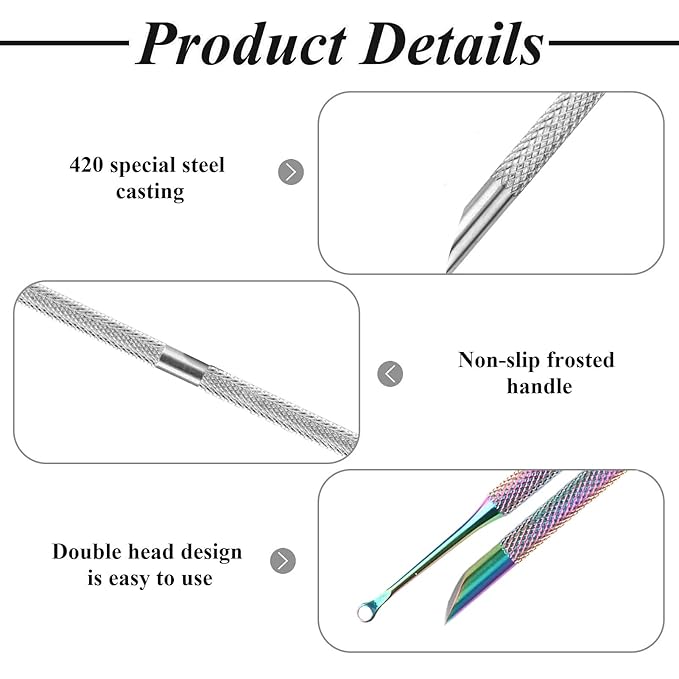 2 Pack Professional Nail Polish Around Cuticle Remover Tools, Pre-treatment Cuticle Pusher with 15 Sheets 100/180/240 Grit Sandpaper, Dual-Ended Russian Nail Polish for Manicure Pedicure Salon