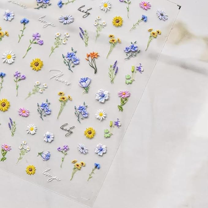Magrace Nail Stickers for Spring 4 Sheets 5D Self-Adhesive Nail Art Decals for Women Flower Stickers Decoration