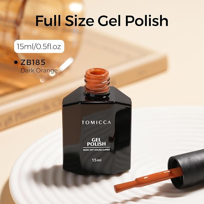 TOMICCA Gel Nail Polish, Dark Orange Gel Polish Autumn Winter, Long Lasting, High Gloss, Soak Off UV LED Nail Polish for DIY Home Salon Manicure Nail Art