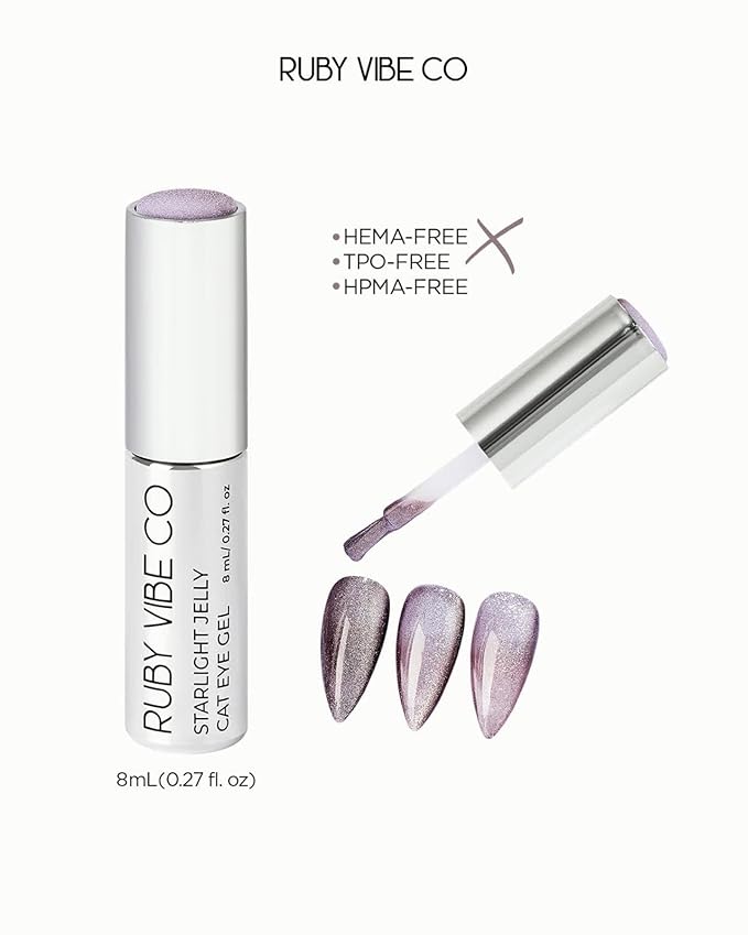 RUBY VIBE CO Starlight Jelly Cat Eye Gel Nail Polish Set, Magnetic Light Play, HEMA-FREE, Glass Shine Finish, HEMA-FREE, TPO-FREE, HPMA-FREE, Soak-Off UV/LED Gel Polish, 0.27 Fl Oz (Pack of 6)