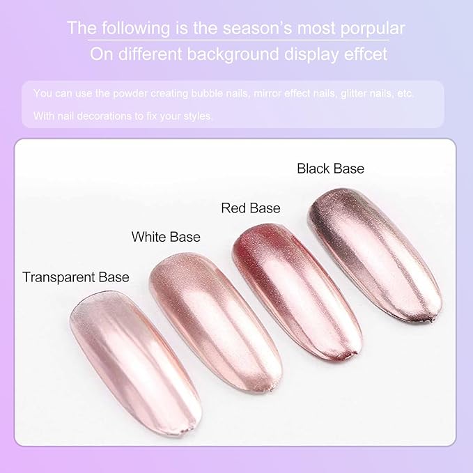 6 Colors Chrome Nail Powder, Mirror Effec Metallic Chrome Powder for Gel Nails, Sliver, Gold, White Pearl, Laser/Silver Nail Decoration Glitter Dust for Nail Art