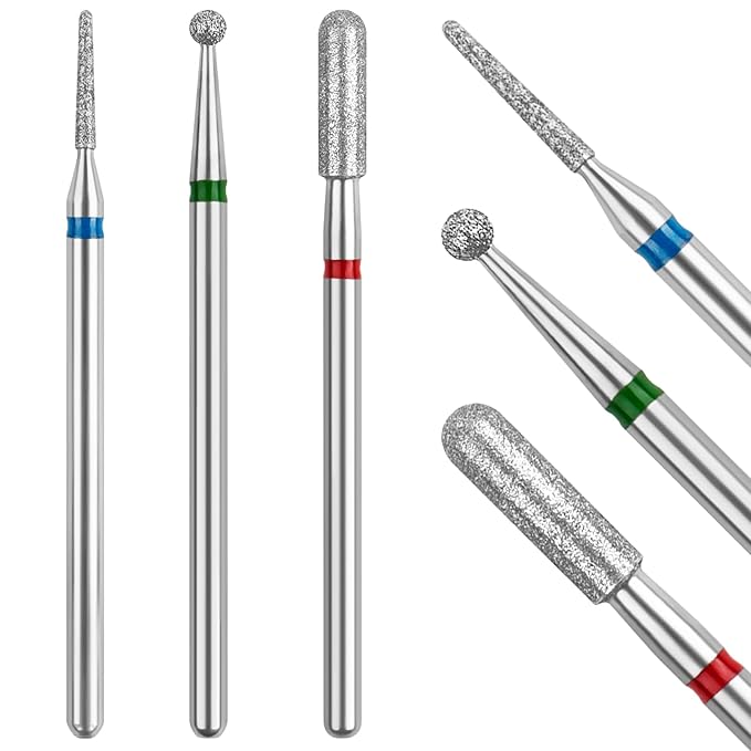 Cuticle Drill Bit,Cuticle Drill Bits for nails 3pcs Diamond Nail Drill Bits for 3/32''Electric Nail File Machine Pedicure Tool