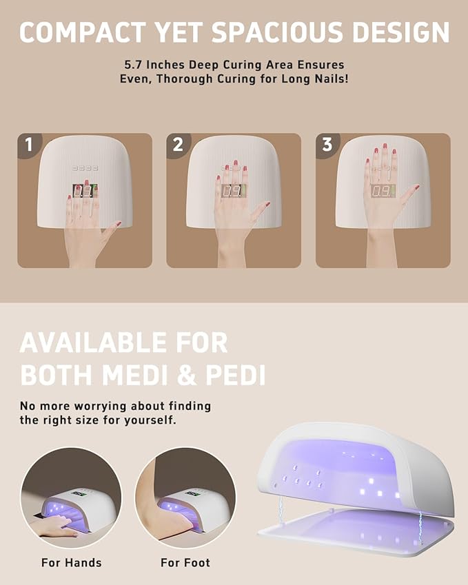 Rechargeable LED Nail Lamp, 72W Professional UV Nail Light for Gel Polish with 4 Timers & Smart Sensor, 24 PCS Powerful Lamp Beads, LCD Display UV Dryer for Hard, Extension & Acrylic Gel Fast Curing