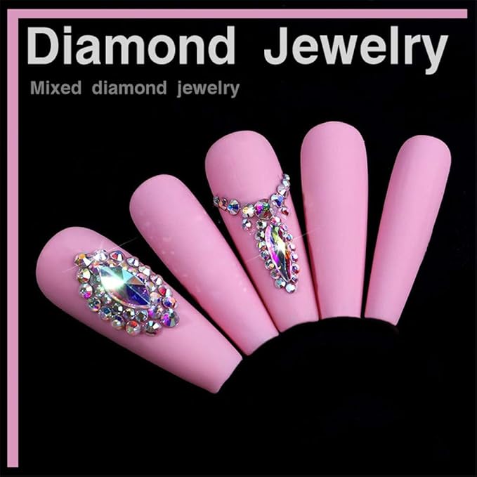 1 Box AB Rhinestones for Nails, 600 Pcs Multi Shapes Nail Rhinestones Nail Gems Nail Jewels with 2500 Pcs Crystal AB Rhinestones Diamonds for Nail Art Craft, Acrylic Nails + Picker Dotting Pen