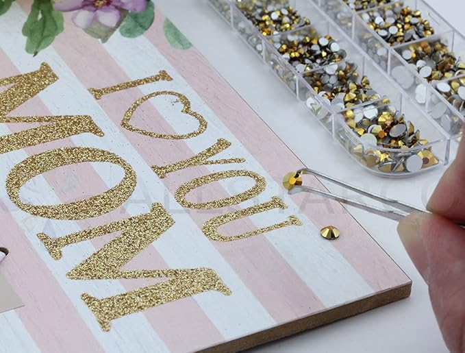 Over 2100 Pieces Gold Plated Flat Back Glass Rhinestones Crystals for Nail Art Kit 6 Sizes (1.4mm - 4.8mm)