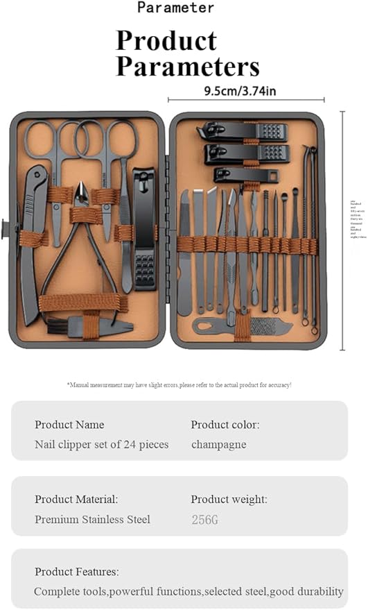Nail Clipper Set 24-Piece Set Eagle-Billed Nail Clipper Manicure Beauty Pedicure with Brown Luxurious Travel Case
