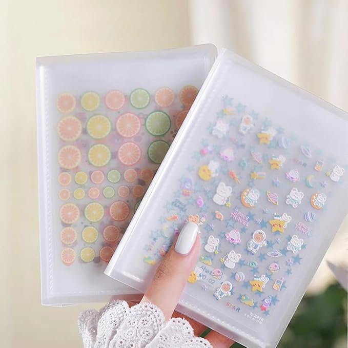 1Pcs 40 Slots Transparent Stickers Storage Book, Nail Sticker Organizer for Decals Collecting, Empty Display Book Collecting Holder Binder Case, Sticker Storage Album DIY Nail Art Tools