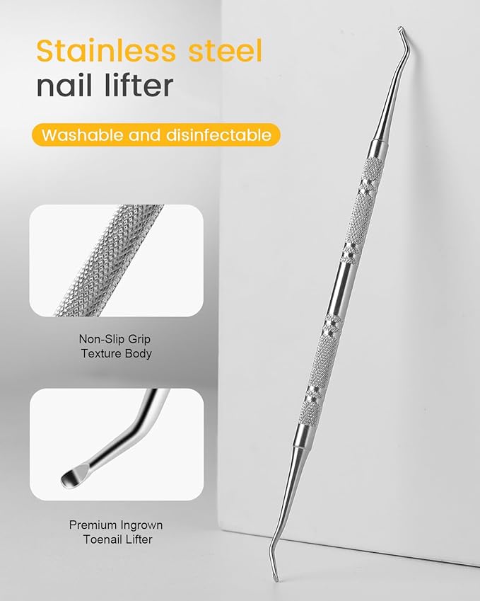 BEZOX Long Metal Nail File, Stainless Steel Fingernail File for Thick and Fungal Nails with Dual-Ended Toenail Lifter – The Ultimate Manicure & Pedicure Tool for Men and Women’s Nail Care - Silver