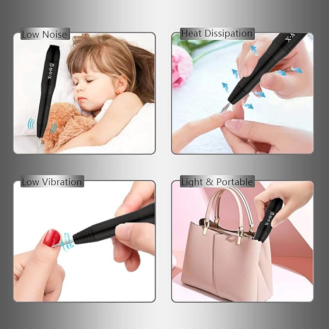 Professional Manicure Pedicure Set - Electric Nail File Kit with Portable Nail Drill Machine, Polishing Shape Tools for Acrylic Gel Nails, Includes Nail Drill Bits, Sanding Bands and Brush (Black)