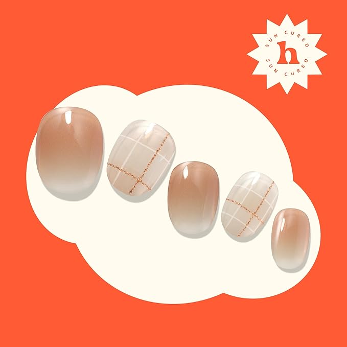 Heyhae Semi Cured Gel Nail Strips | No LED Lamp Needed | Ombre, Beige, Brown | Easy Apply & Remove, Salon Quality | Includes 28 Strips, 1 Prep Pads, Nail File & Wooden Stick - Hey, You're So Kind