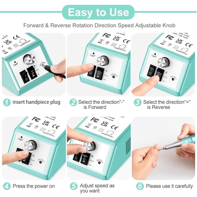 Professional Nail Drill Machine 30000 RPM Efile Electric Nail Filer Kit for Finger Toe Nails, Acrylic Gel Dip Nails, Manicure Pedicure Drill with 6Pcs Bits and 106Pcs Sanding Bands, Green