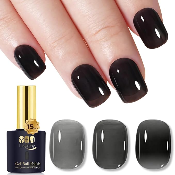 YTD Likomey Nude Black Gel Nail Polish,15ml Translucent Neutral Jelly Sheer Glass Salon Home DIY Nails Art Manicure Nude Fall Winter UV Color Varnish,LS225