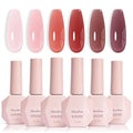 MelodySusie Jelly Gel Nail Polish Set,6 Transparent Colors,Milky or Jelly Texture,Soft Blush Mist Colors Soak Off UV LED Light Cure or Salon Manicure and Nail Art DIY at Home