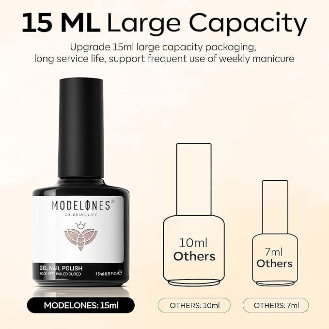 modelones Silk Cat Eye Gel Nail Polish,Pearl Nude Gel Polish Glitter Glass Polish with Magnet Soak Off Led Shimmer Shell Valentin 15 ML