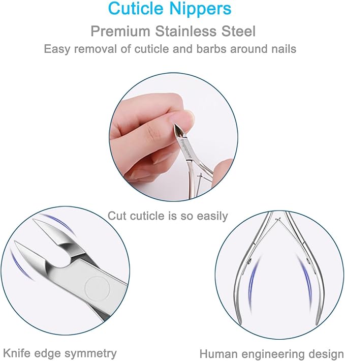 9-Piece Cuticle Tool Set, Professional Manicure & Pedicure Kit with Stainless Steel Cuticle Nippers, Trimmer, Pusher, Nail File and Buffer for Toenail & Fingernail Care at Home Salon