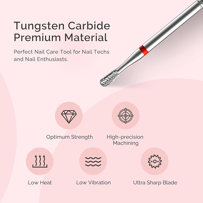 MelodySusie Cuticle Clean Nail Drill Bit, Professional Safety Carbide Under Nail Cleaner Nail Bit for Cuticle Dead Skin Nail Prepare, Two Way Rotate, Manicure Nail Salon Supply, Pear Shape, Fine