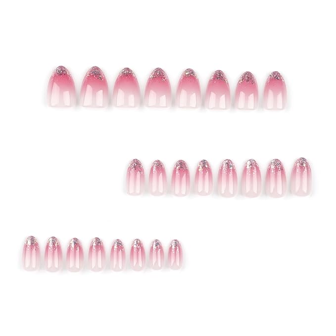 Ombre Pink and White Gradient Press on Nails Short Oval Fake Nails – French Tip Acrylic Nails for Women, Golden & Shiny Artificial False Nails, Stylish Design, Suitable for Birthday Parties