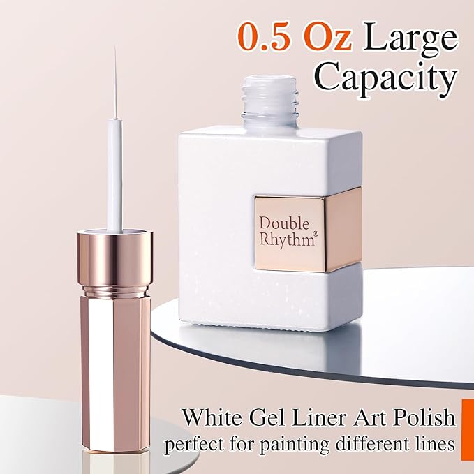 Double Rhythm 15 Ml Metallic Gel Liner Nail Art Bronze Mirror Chrome Painted Drawing Stripper 3D Effect Polish (White Liner Art -L1006)