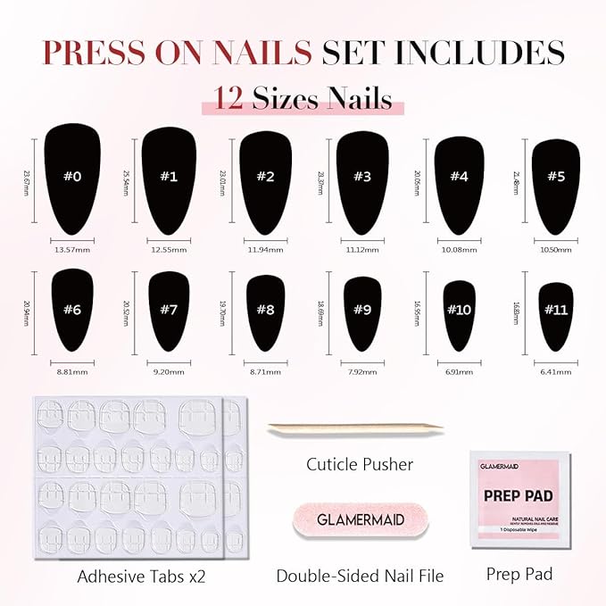GLAMERMAID Cherry Red Press on Nails Medium Almond, Handmade Jelly Soft Gel Dark Red Glue on Nails Stiletto, Burgundy Emo Fake Nails Short Oval, Reusable Acrylic Stick on False Nails Kit for Women