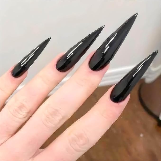 RTKHFZE Black Press on Nails Stiletto Shape Glossy Fake Press on False Nails Acrylic Nails Artificial Nails 24pcs Gift for Women and Girl