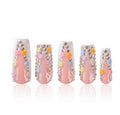 LOVFUL Short French Tip Press on Nails Floral Bloom | Handmade Acrylic Press ons| Reusable Fake False Nails | Square Classic Regular 1.3in | H705-S
