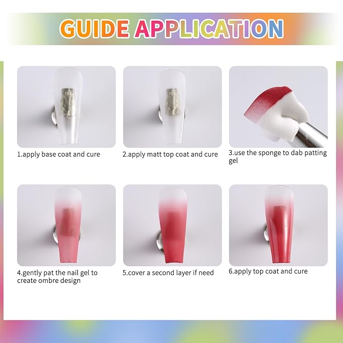 6 Colors Cushion Pat Painting Gel Nail Polish, Neon Green Hot Pink Ombre Gradient Paint Gel with 50PCS Soft Nail Sponges Grabbing Pen Aura Blending Stamping Summer Design Matte No Wipe