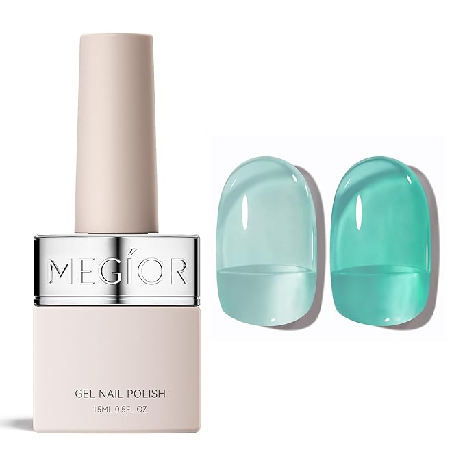 MEGIOR Tropical Aqua Jelly Gel Nail Polish 0.5 Fl Oz Transparent Aqua Soak Off UV LED Lamp Light Cure Gel Polish Kit for Salon and Nail Art Starter Manicure DIY at Home