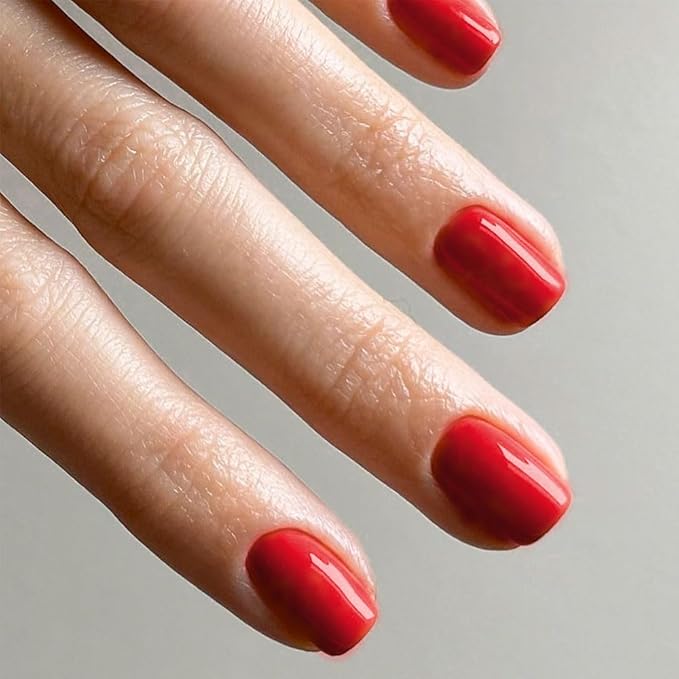 Red Press On Nails Short, Glossy Soft Gel Press On Nails Square with Nail Glue, 15 Sizes - 30 Fake Nails Kit, Thick Natural Reusable Glue On Nails for Women