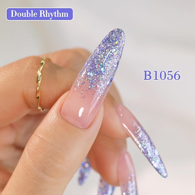 Double Rhythm 0.5Oz Glitter Gel Polish Shimmer Reflective Color for Nail Art Salon DIY Soak Off 15ml Nail Lamp Gel Polish at Home (Blue Purple-B1056)
