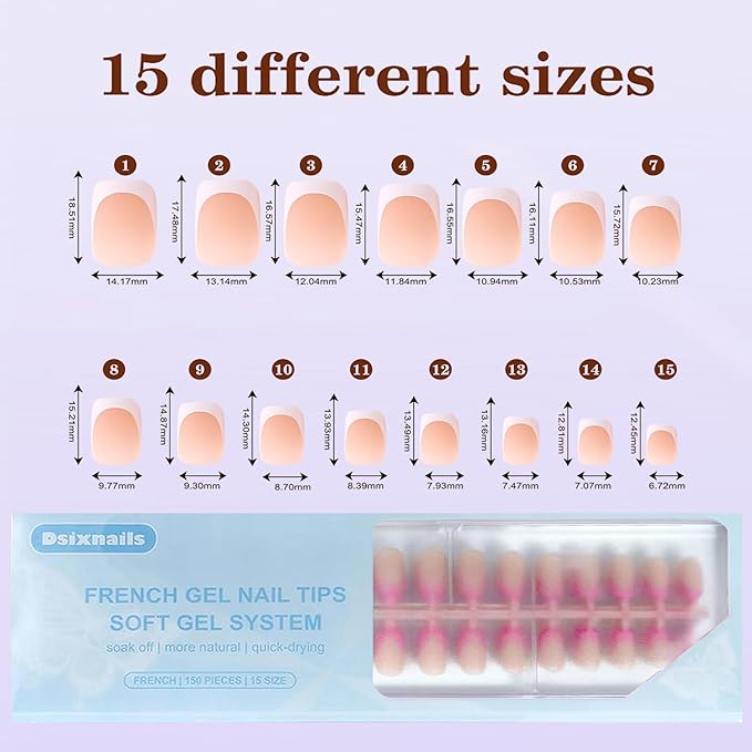 Brighter French Tip Press on Nails, 150pcs Square Extra Short Gel Nail Tips 15Sizes, Pre-lasting No Need to File Soft Acrylic Fake Nail Tips, False Nail Tips Extension for Women Nails