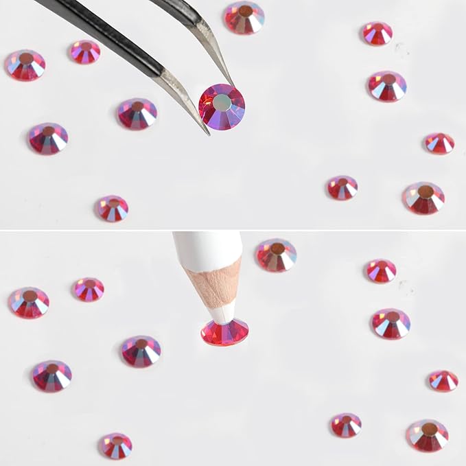 Beadsland Rhinestones for Makeup,8 Sizes 2500pcs Orange AB Flatback Rhinestones Face Gems for Nails Crafts with Tweezers and Wax Pencil,Hyacinth AB,SS4-SS30