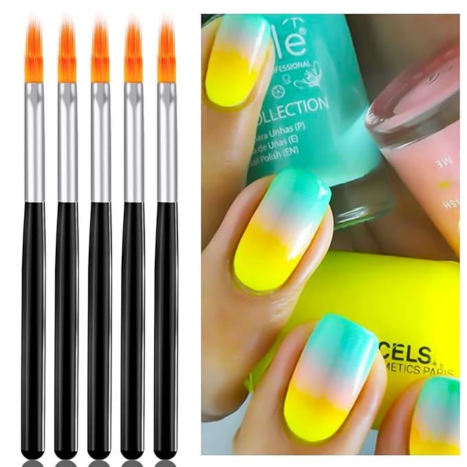 DANNEASY 5Pcs Ombre Nail Brush Nail Art Brushes Set Nail Ombre Brush Nail Pens Nail Gradient Brush Nail Design Kit Nail Art Tools