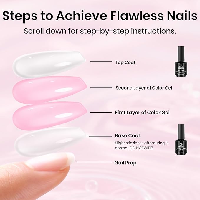 Beetles 3Pcs 15ml Pink Gel Nail Polish and No Wipe Gel Top Coat & Base Coat Set, Soak Off UV Lamp and Long Lasting Top Coat French Manicure Art Design Kit