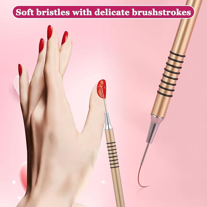 6Pcs Nail Art Liner Brushes Set, Fine Drawing Painting Details Design Striping Brush With Gel Polish Acrylic Handle Gifts Manicure Tools DIY Sizes 5/7/9/11/15/25mm, Gold
