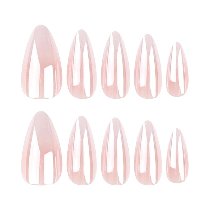 Press on Nails Almond - Medium Fake Nails with Ombre Deign - Glossy Full Cover Stick on False Nails - for Women 24 Pcs