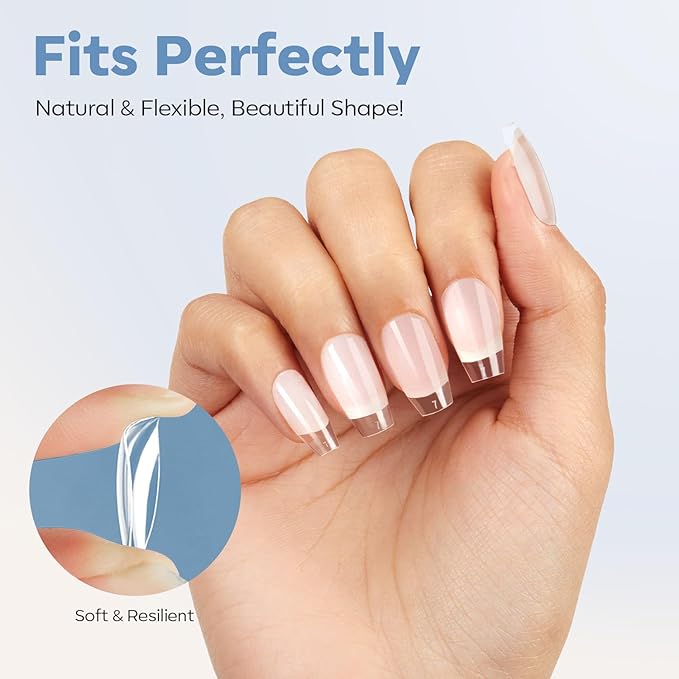 modelones Short Coffin Nail Tips, Pre-shaped Soft Gel Tips Fake Nails False Acrylic Clear Full Cover Press on Extension Kit Gel Manicure DIY at Home 216PCS 12Sizes