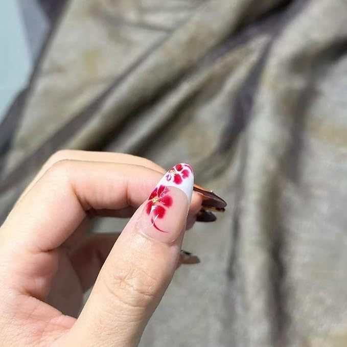 Handmade Press on Nails Medium Almond Fake Nails with Leopard Print and Flower Designs Acrylic Nails Full Cover Flower Press on Nails for Women Decorations (Size S)